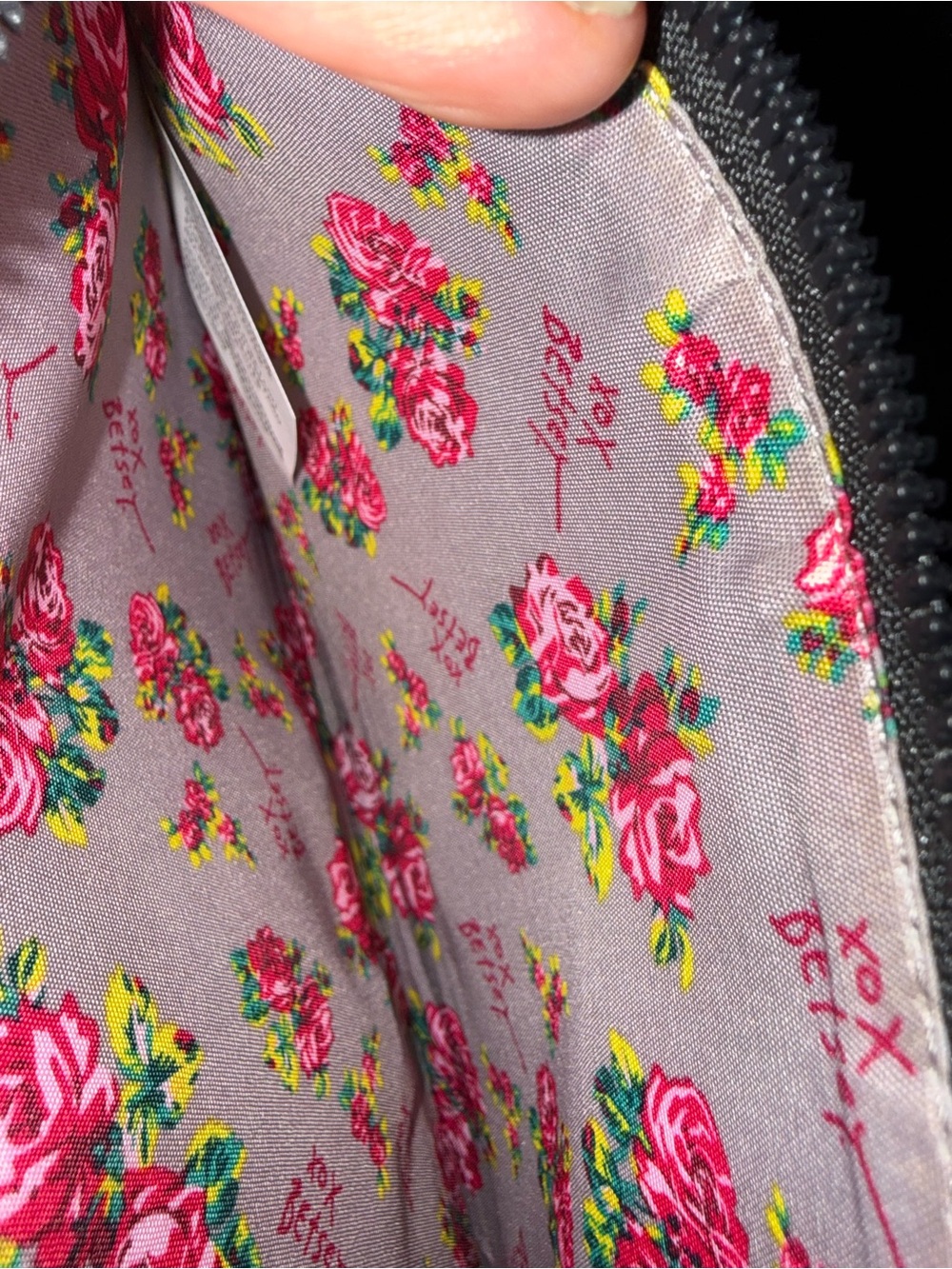 Betsey Johnson Black Wristlet Clutch with Pink Floral Print - Picture 7 of 7